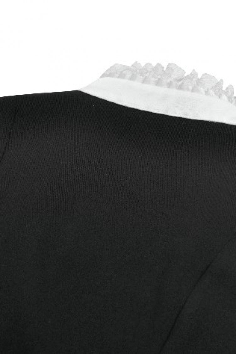 Monochrome Gothic Royal Blouse with Lace Ruffles and Stand Collar
