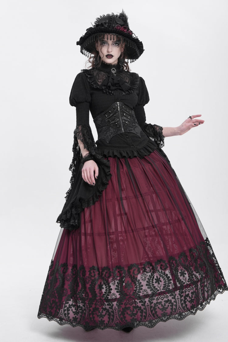 Underbust Corset with Batwing Beaded Lace-Up & Zip Closure