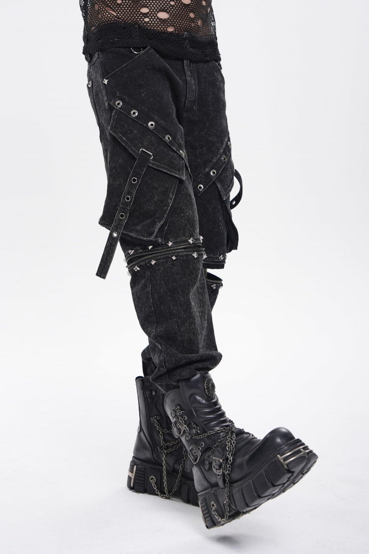 Noir Punk Pants with Pockets, Studs, and Eyelets