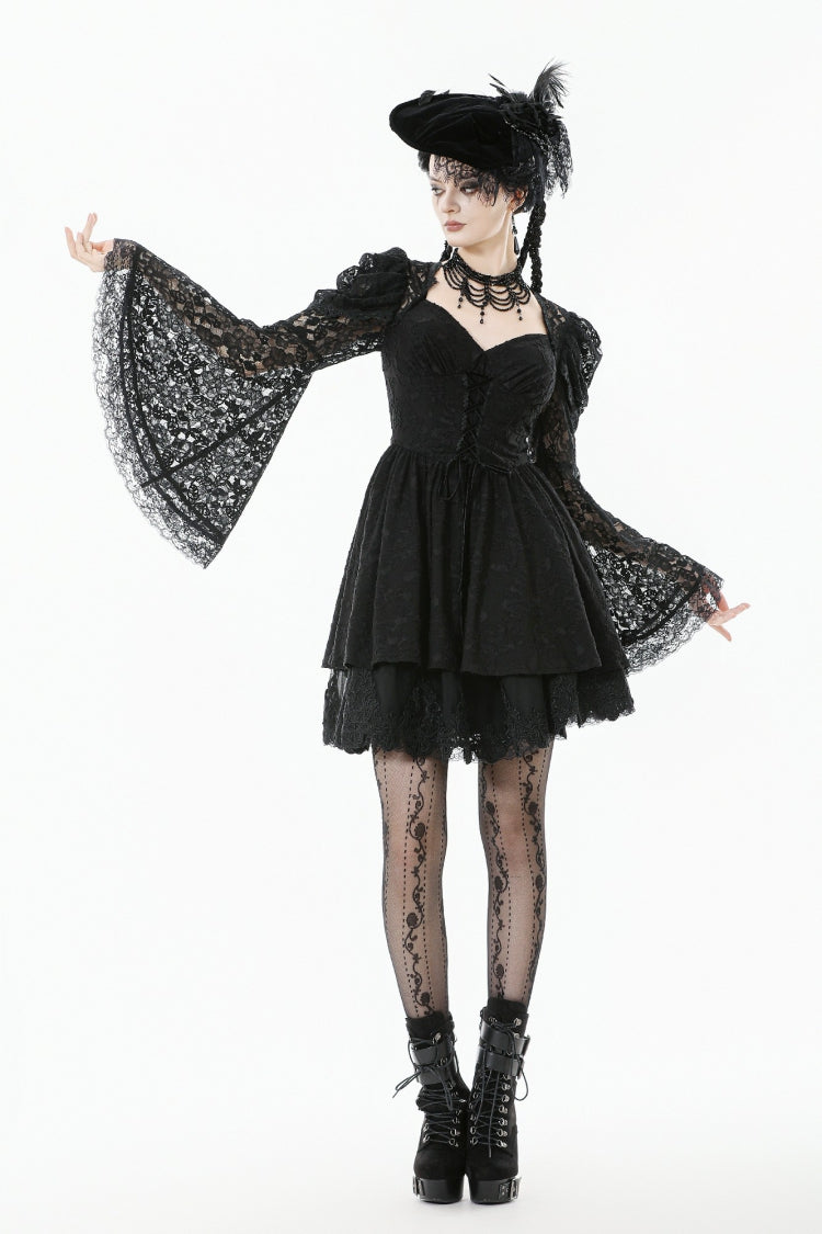 Graduation Gothic Dress with Jacquard Lace and Lace-Up