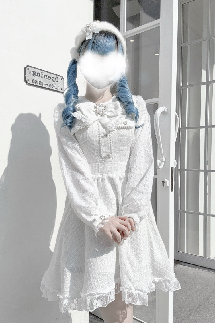 Ivory Bow Lace Pearl Sweet Dark Jirai Kei Dress