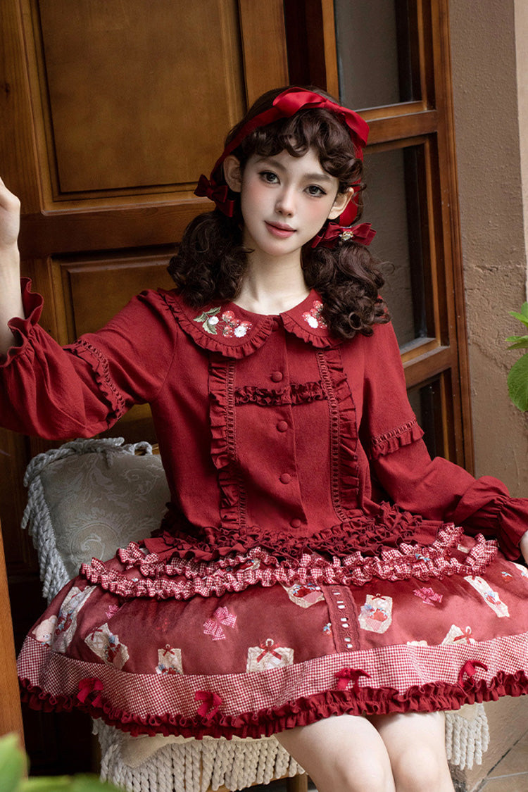 Strawberry Farm Print Embroidery Skirt