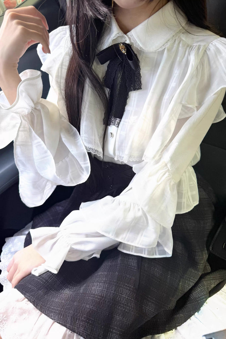 Monochrome Plaid Lace-Up Sweet Jirai Kei Skirt Set