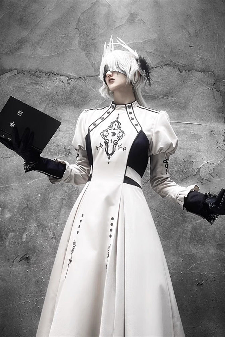 Ivory Moon Talisman Print Gothic Full-Length Gown