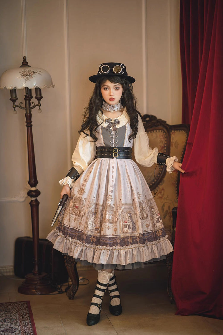 Demon Print Lantern Sleeve Dress with Ruffles - Elegant