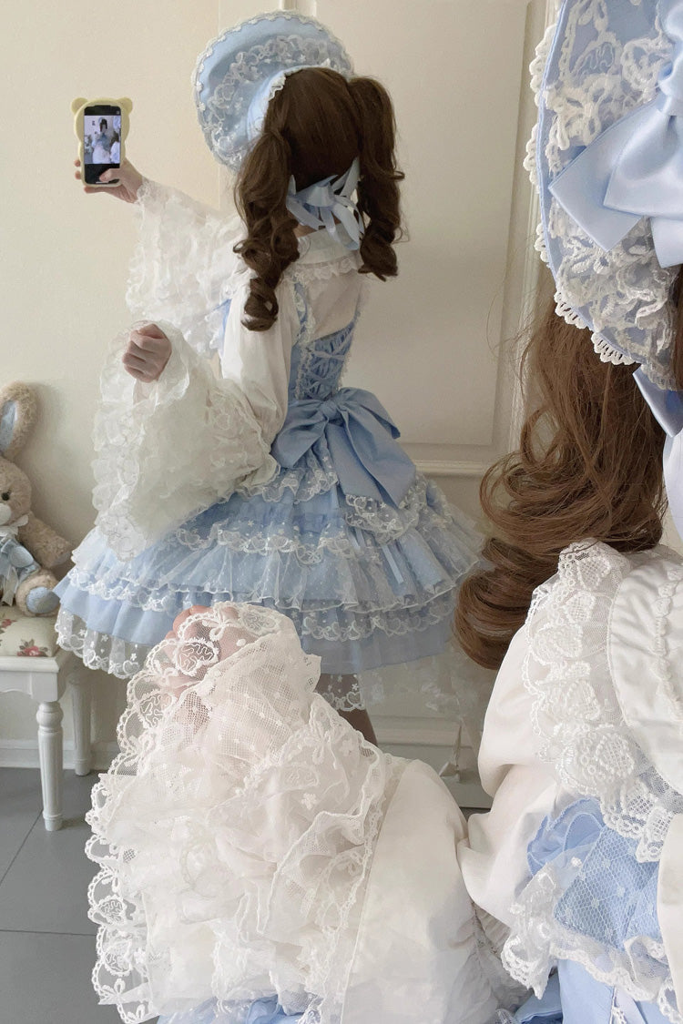 Blue Love Overture Multilayer Ruffled Bowknot Lace Sweet Lolita JSK