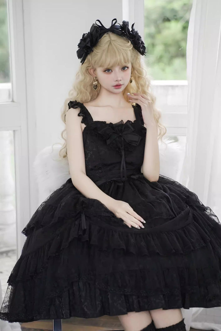 Black Iris Love Multi-Layer Ruffle Bowknot Gothic Princess JSK