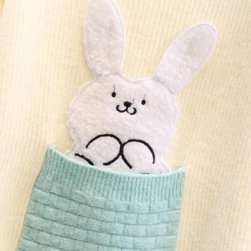 Bunny Embroidery Knit Sweater Plush Pants Set