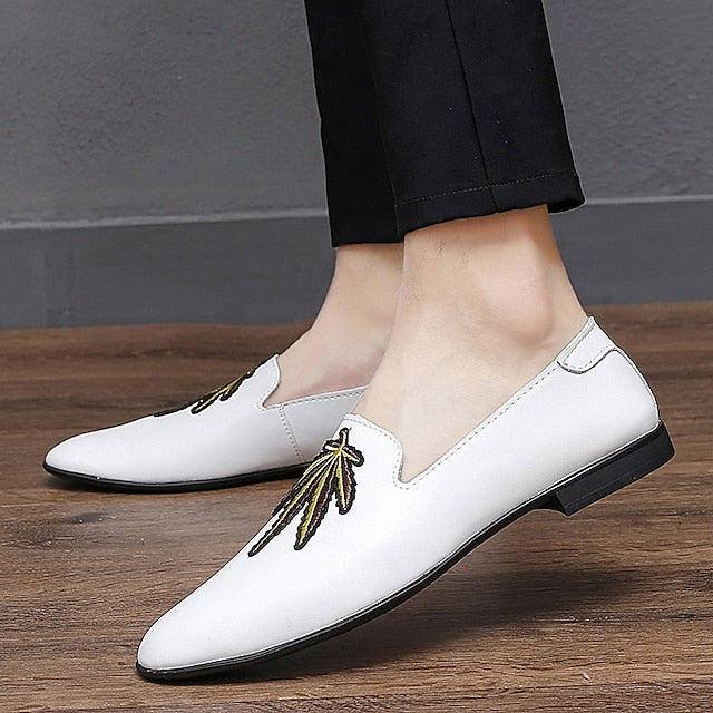 Faux Men's with - White Prom Loafers Shoes Leather Feather