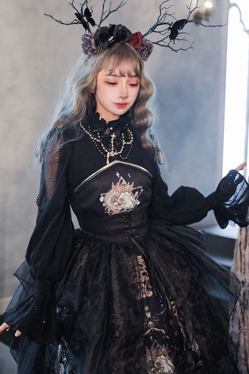 Gothic Lace Ruffle Strapless Lolita JSK Dress