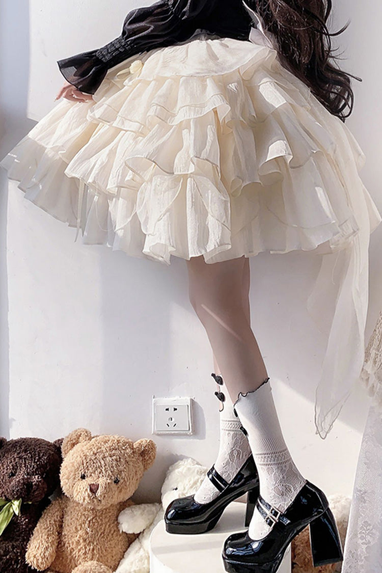 Apricot Bowknot Sweet Princess Lolita Layered Skirt Dress