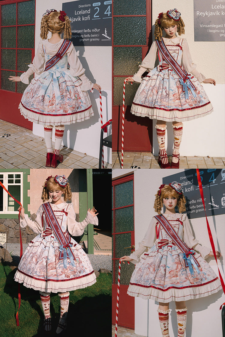 Multi-Color Print Sweet College Style Lolita JSK Dress with Bow