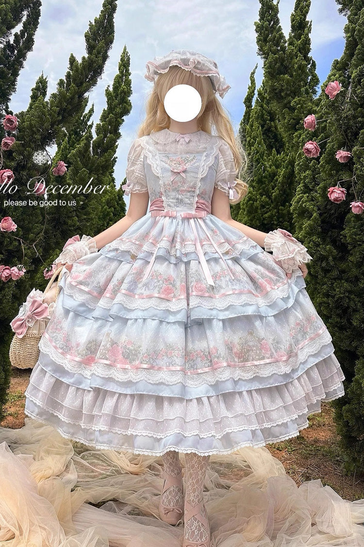 Rose Flower Cage Triple-Layered Ruffled Bow Elegant JSK