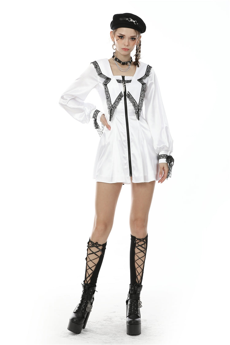 Ivory Dark JK Dress with Lace-Up and Zipper for Women