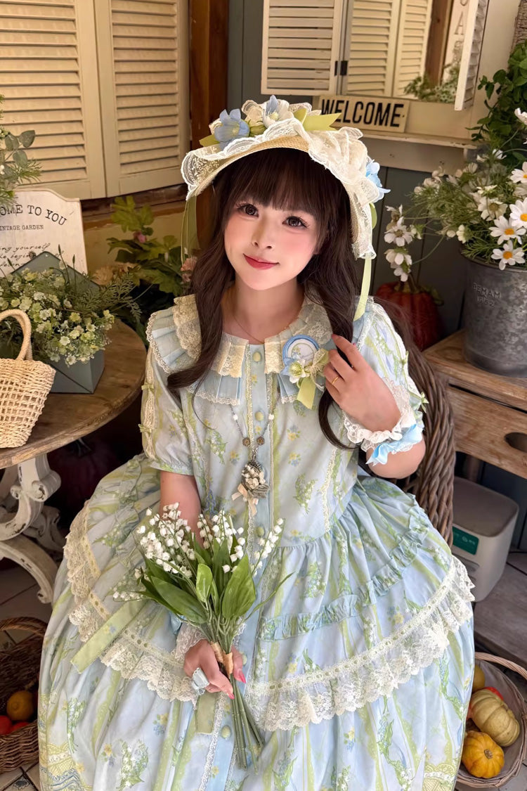 Lily of the Valley Pearl Candy Tea Doll Collar Short-Sleeve OP Dress
