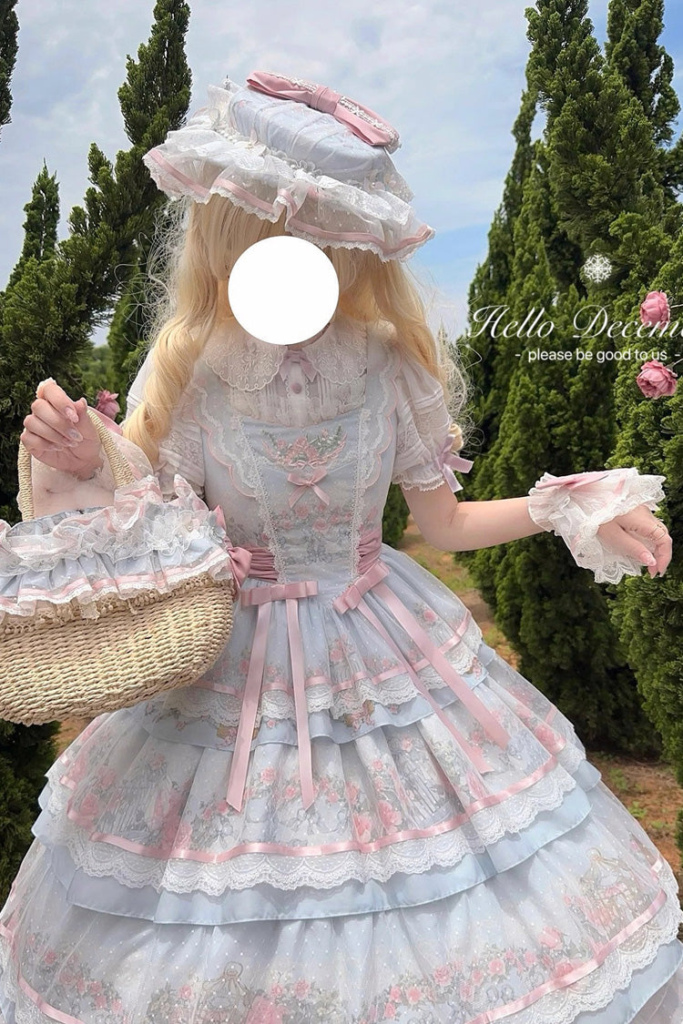 Rose Flower Cage Triple-Layered Ruffled Bow Elegant JSK