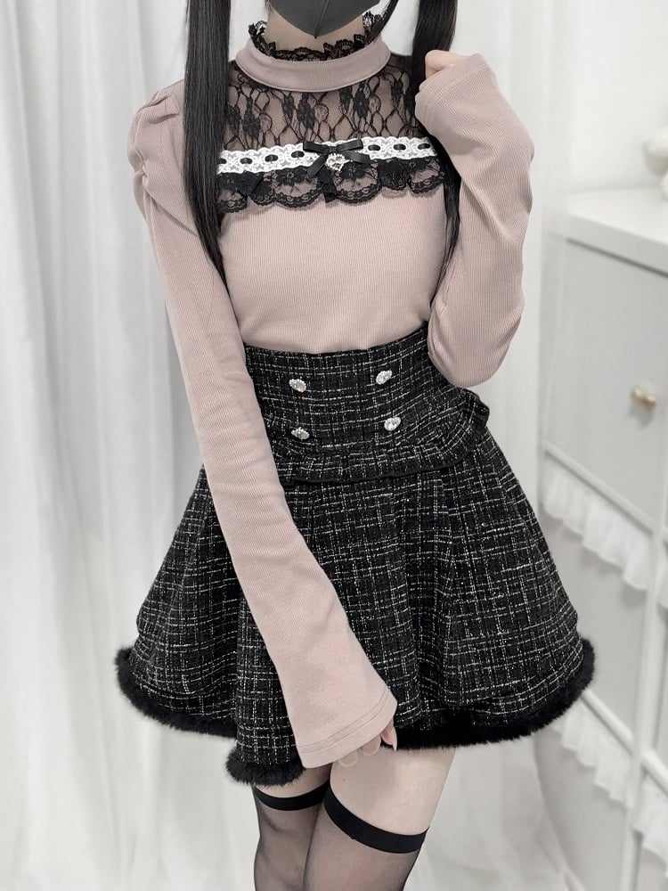 Jirai Kei Lace Patch Mock Neck Landmine Knit Top – MK Kawaii Store