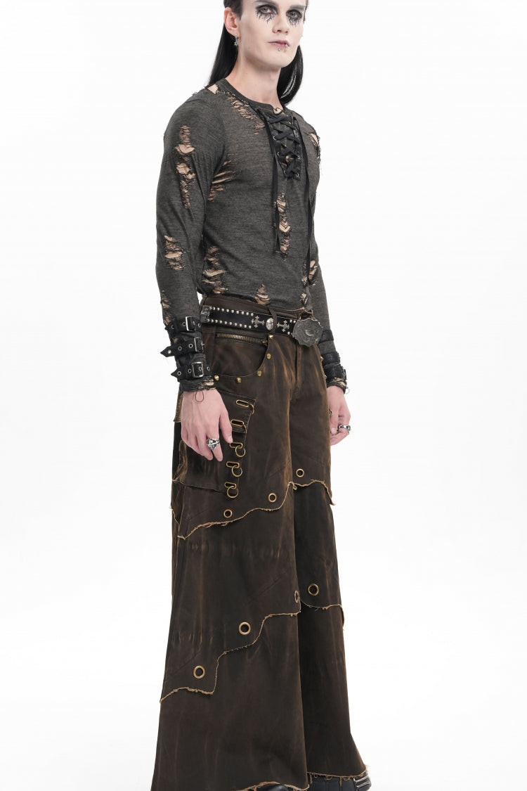 Men's Gothic Trousers with Eyelet Details and Pockets