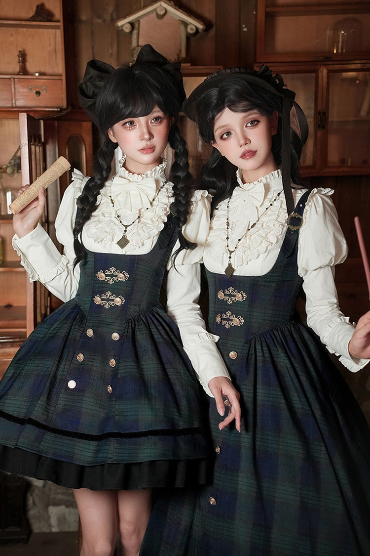Berlin's Letter Double-Layered Plaid Ruffle Bowknot College Strap Dress