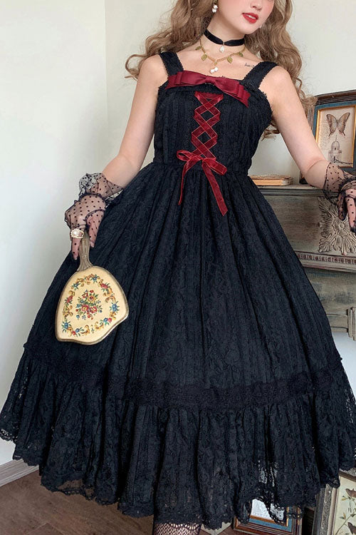 Vintage Rose Multi-Layer Embroidered Sweet Lolita JSK - Black Ruffled Elegance