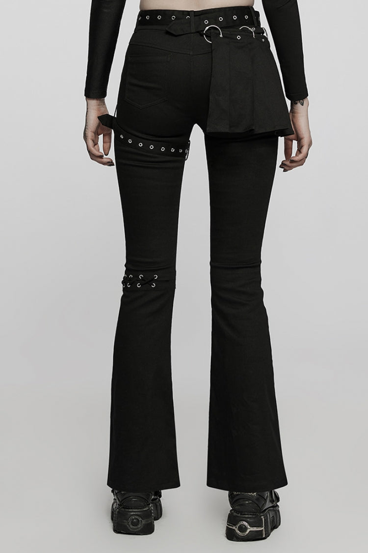 Detachable Belt Flared Leggings with Lace & Cutout Design for Steampunk Look