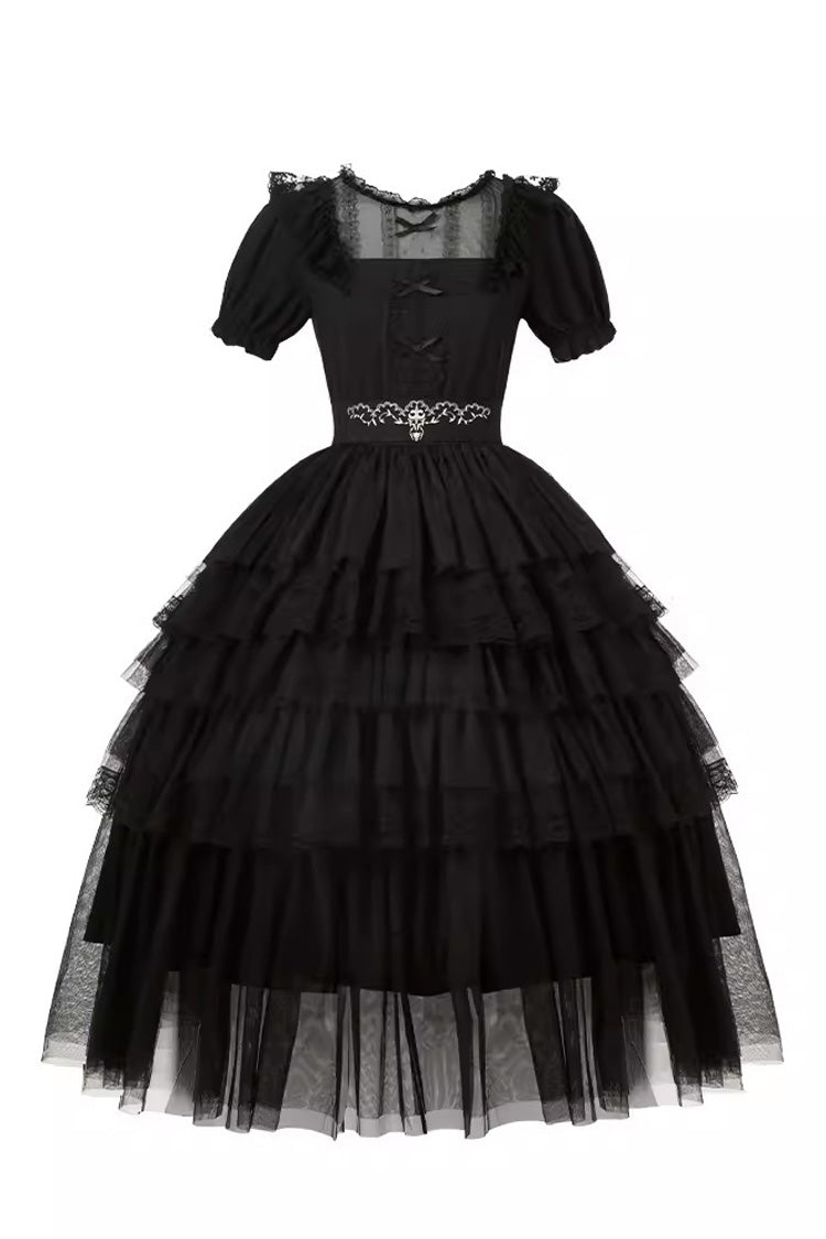 Layered Ruffle Gothic Lolita Dress with Twin Towers