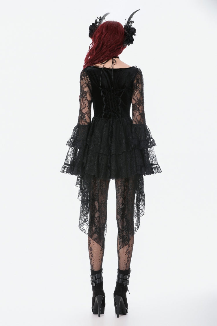 Gothic Dress with Trumpet Sleeves and Lace Up