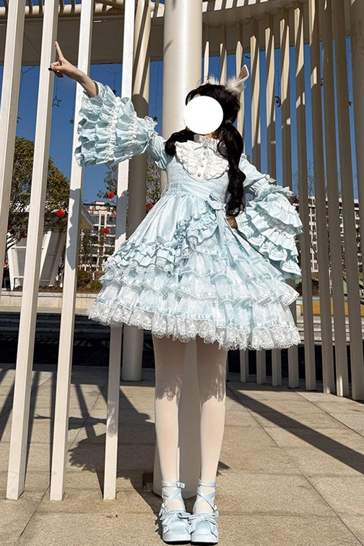 Soloist Doll Long Hime Sleeve Layered Print Ruffle Asymmetric Sweet Lolita Dress