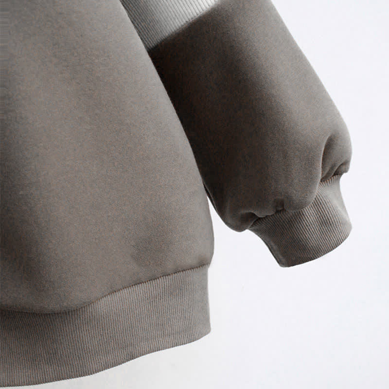 Grey Rabbit Plush Sweatshirt Roll Up Denim Pants