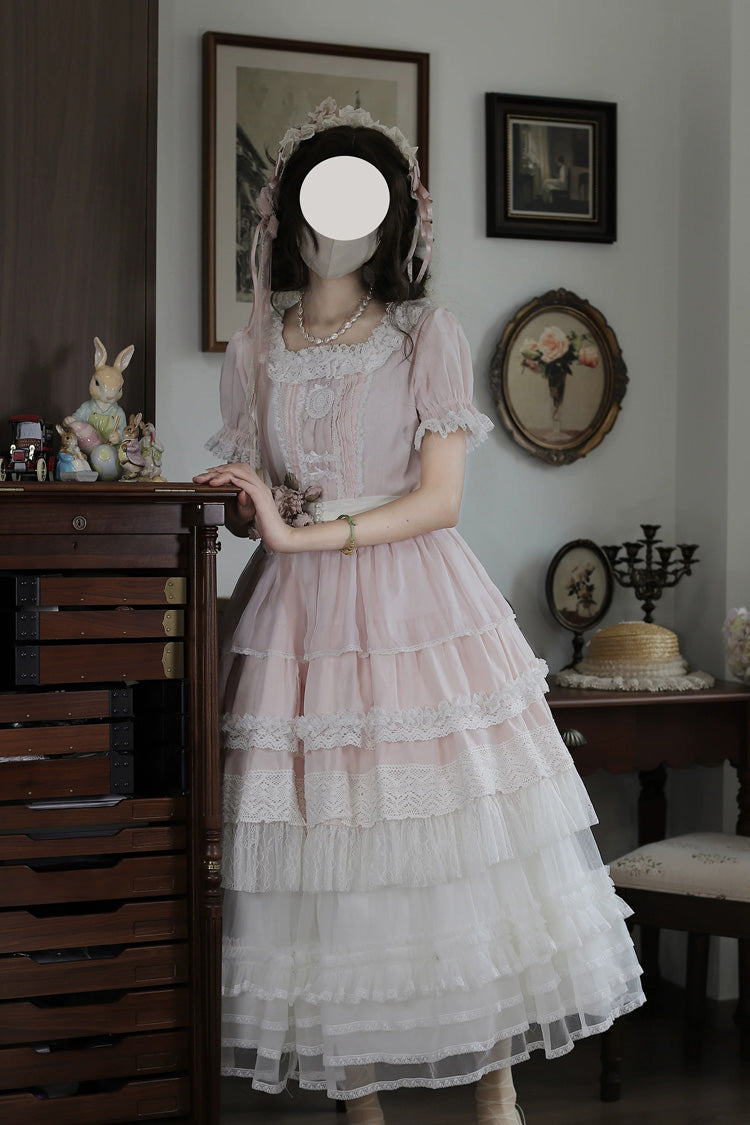 Vintage Ball Lolita Dress with Pearl Detail & Square Collar