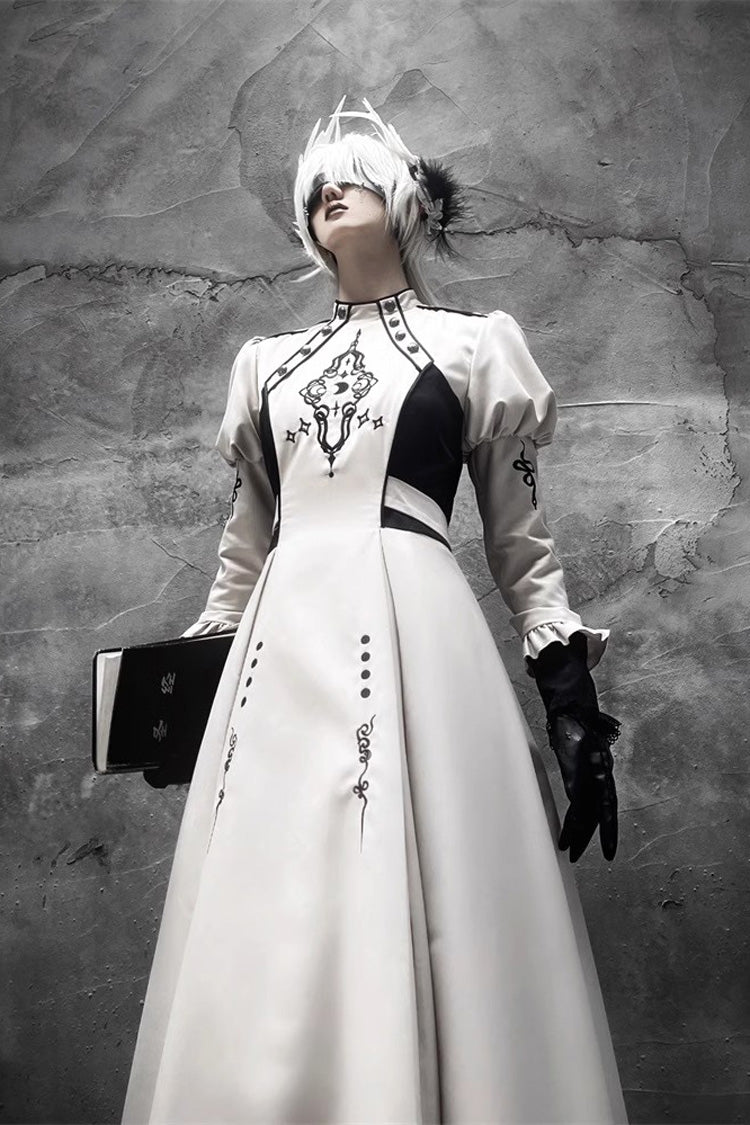 Ivory Moon Talisman Print Gothic Full-Length Gown