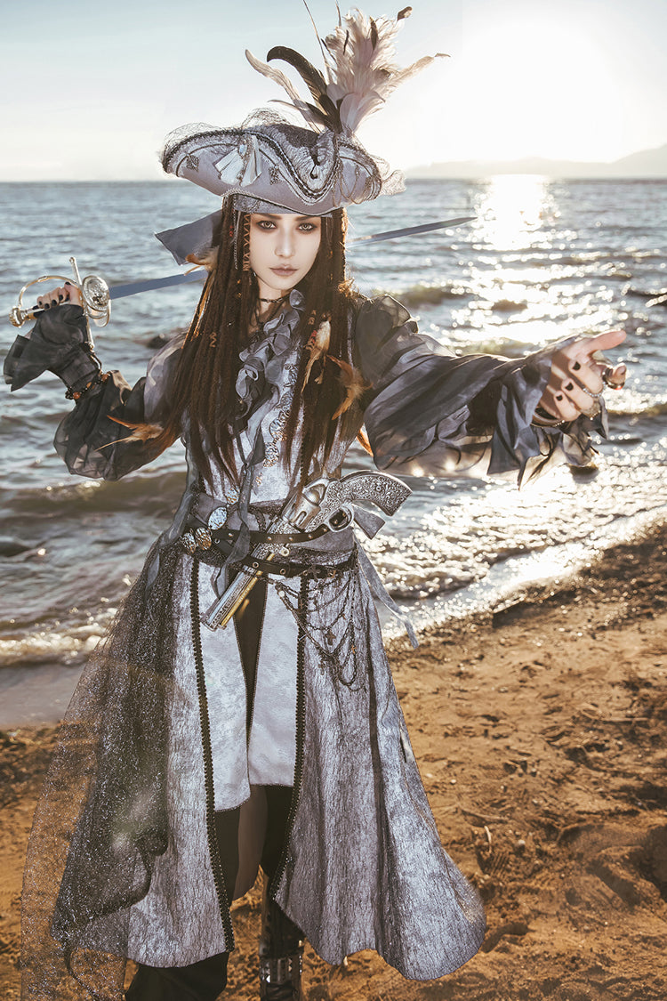 Ouji Lolita Long Coat with Elegant Prince Style, Sleeveless, Grey