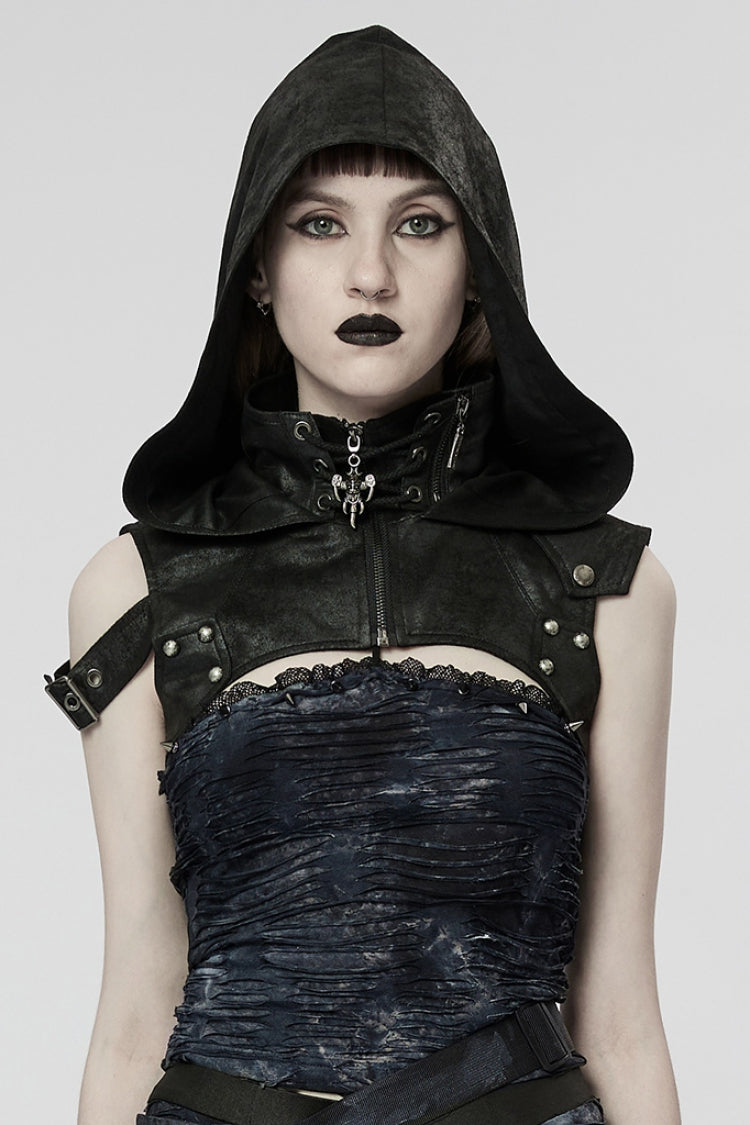 Steampunk Ghost Head Pendant Rivet Hooded Cape for Women
