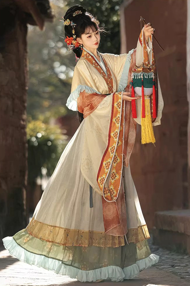 Classic Chinese Hanfu Dress Set with Embroidery in 2 Colors - Cloud-Clad Fairy