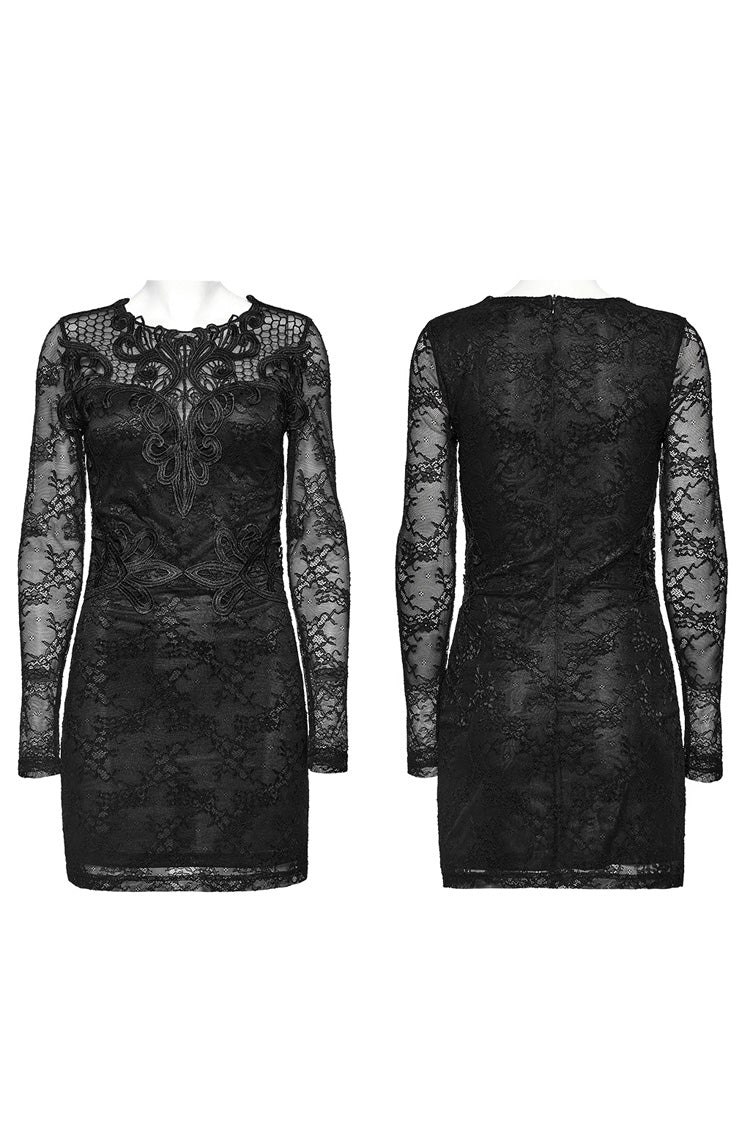 Black Floral Embroidered Lace Gothic Dress