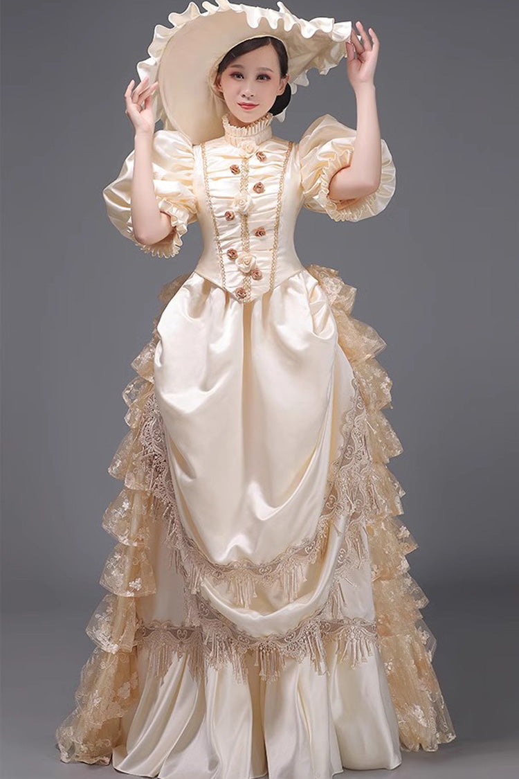 Ruffled Victorian Dress with Layered Textile - European
