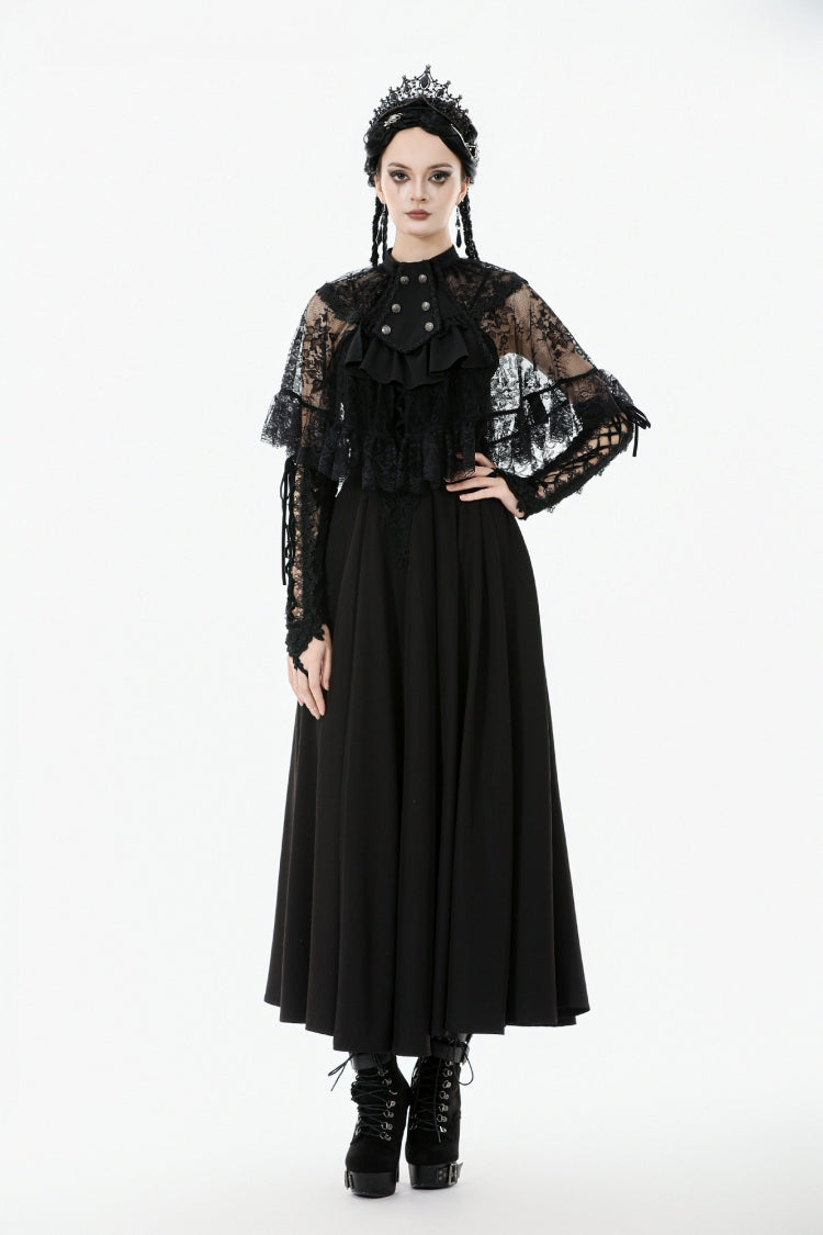Gothic Cape for Her with Double-Breasted Floral Lace Design