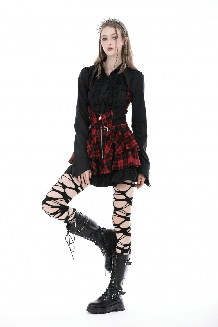 Ruffled Gothic Blouse with Turn-Down Collar