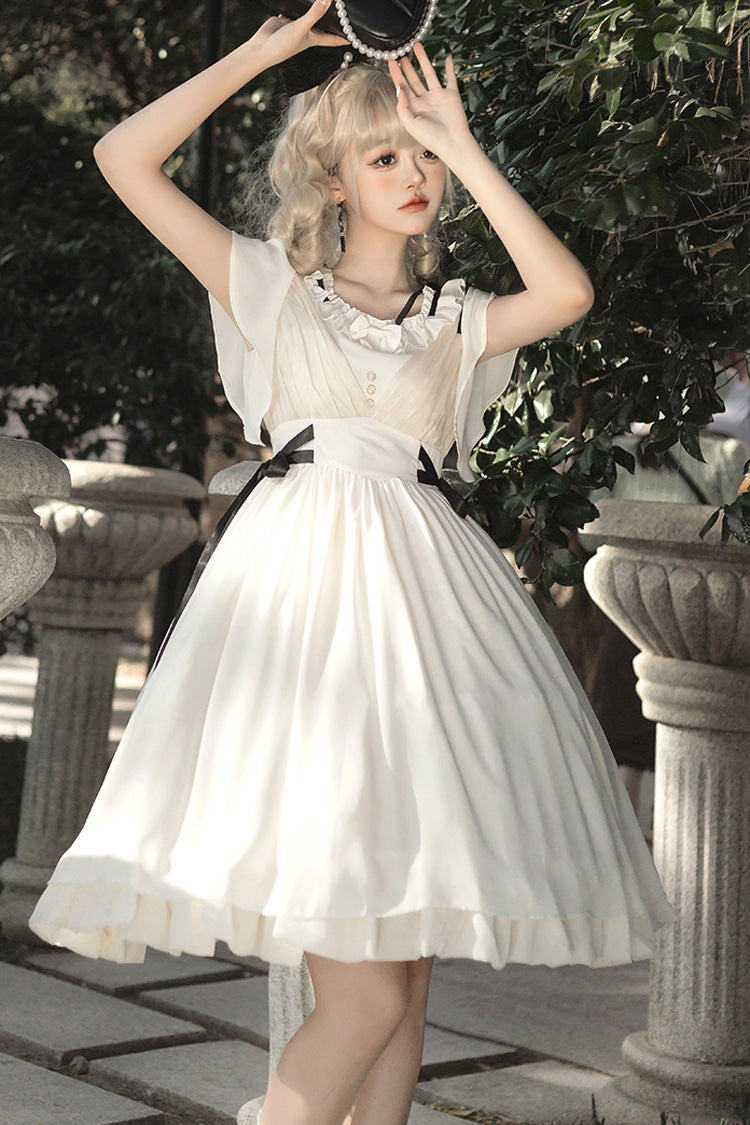 Ivory Moonlit Chiffon Short-Sleeve Ruffled Sweet Jumper