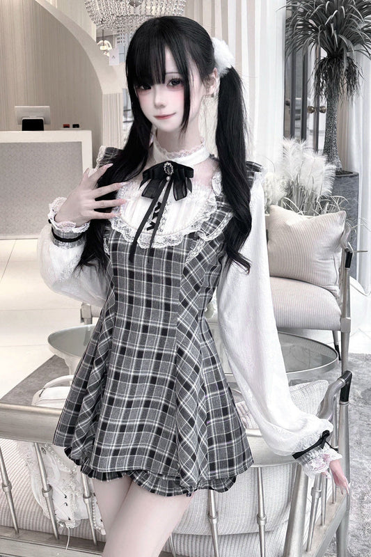 First Love Contract Bow-Trim Lace Gothic Streetwear Dress Ensemble with Four Variations