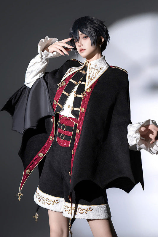 Noir Long Sleeve Embroidered Gothic Prince Handsome Set - Vampire Noble Court