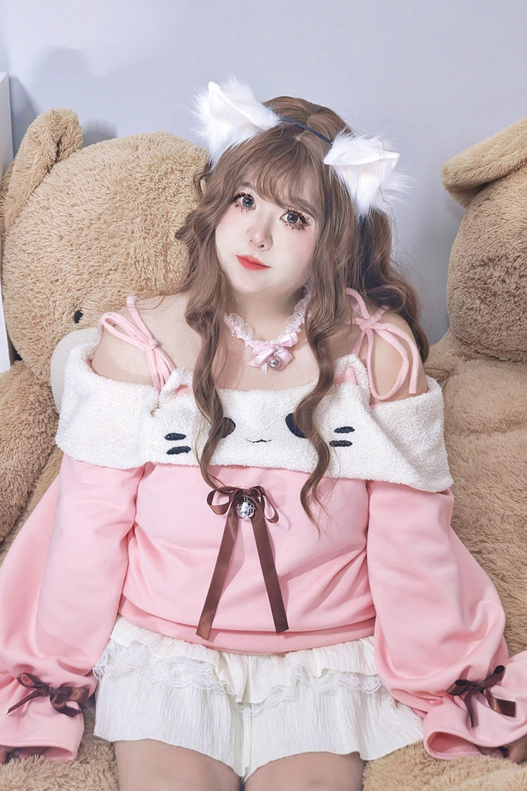 Kitten Lolita Skirt Set with Boat Neck & Lantern Sleeves