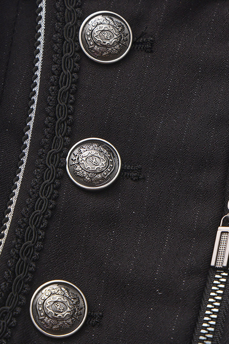 Noir Lapel Collar Sleeveless Open-Front Zippered Vintage Prince Long Coat - The Mystery of Silence