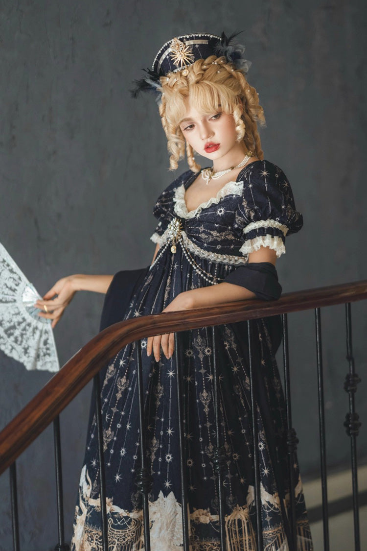 Unicorn V-Neck Short Sleeve Empire Print Bow Lace Elegant Lolita Gown