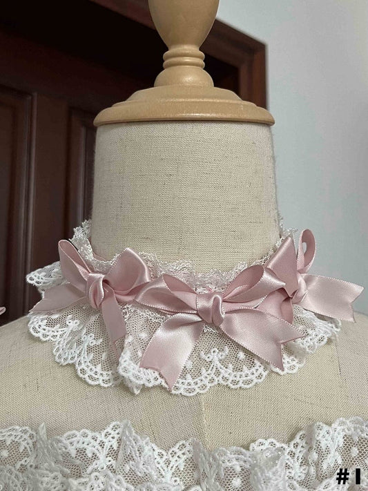 White Choker Pink Decorated Bows