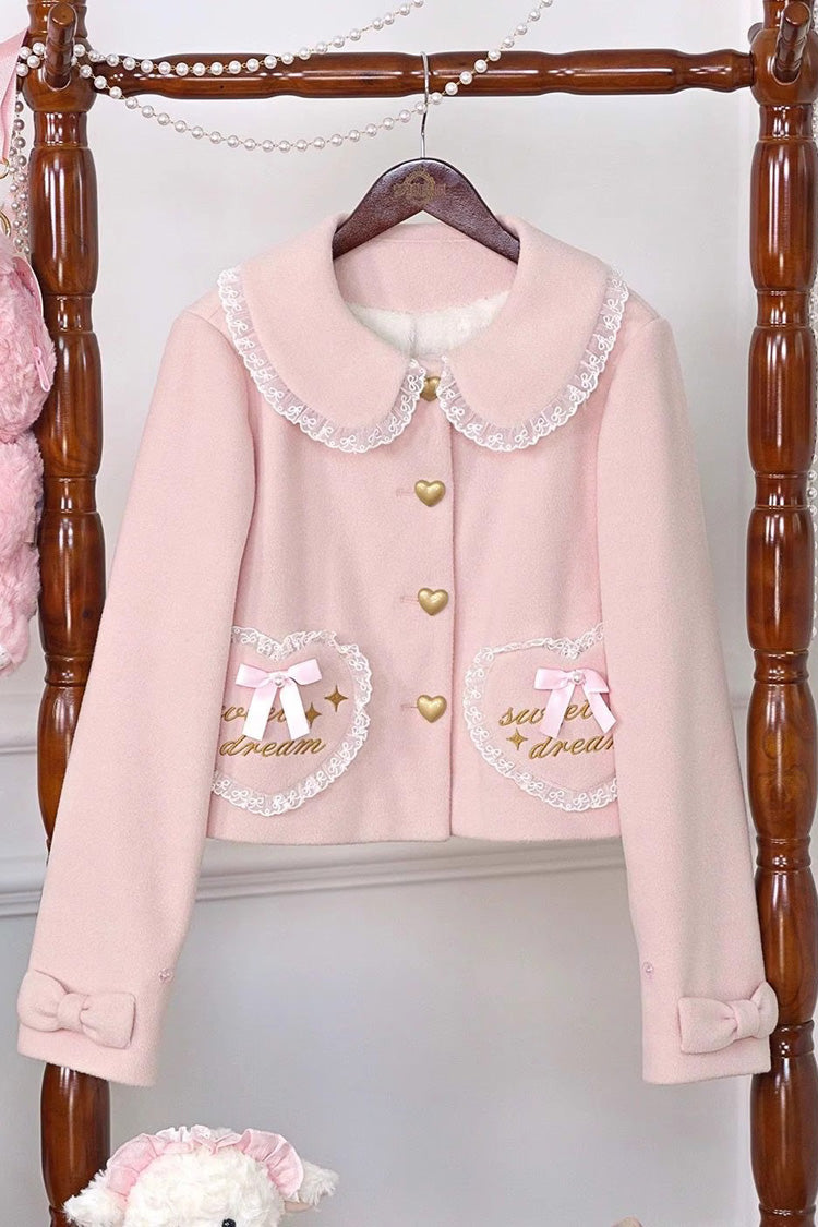 Sweet Bow Lace Doll Collar Long-Sleeve Coat in 3 Colors - Creamy Dream Whisper