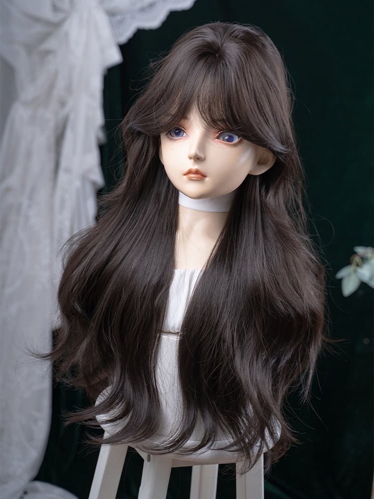 Wig Curtain 73CM Length With Bangs Wavy Tea Black