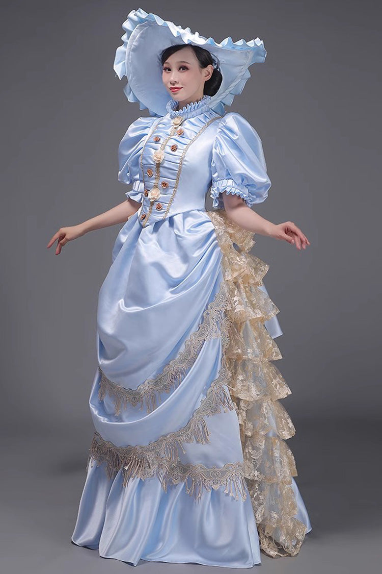 Ruffled Victorian Dress with Layered Textile - European