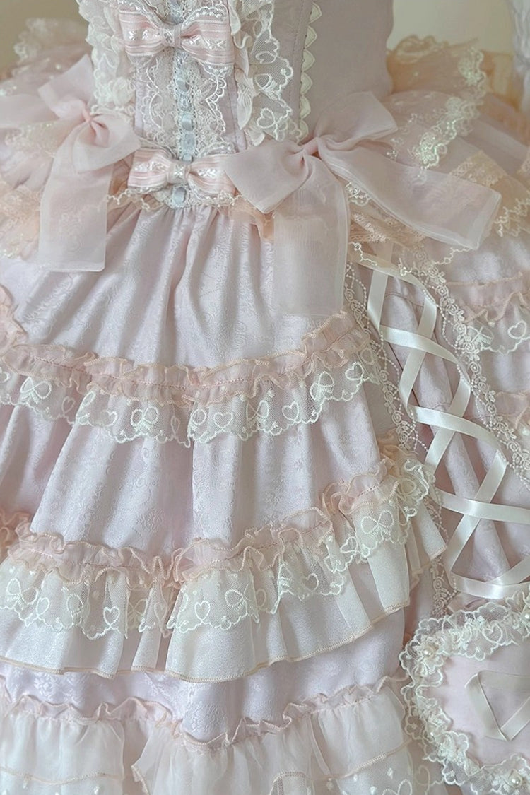 Rosy Ruffle Cascade Bow Embellished Sweetheart Lolita Jumper Dress - Sweetheart Diary