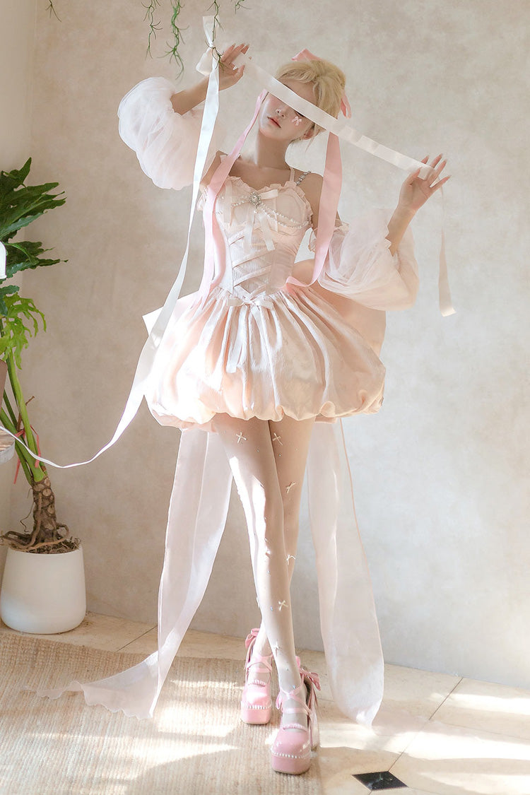 Blush Sleeveless Ruffle Bow Corset Sweet Tulip Jumper Set - The Runaway Princess
